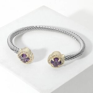 Quatrefoil Elegant Silver and Gold Bracelet with Purple Accents